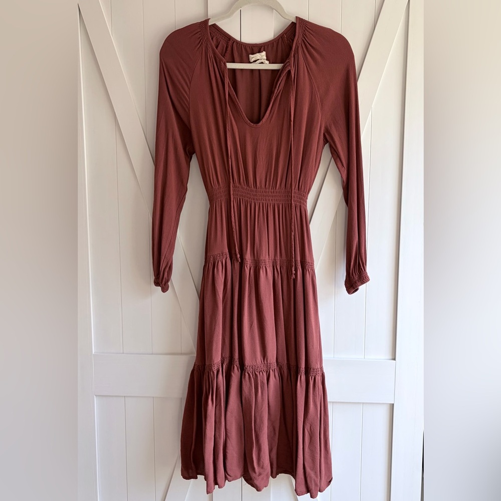 Urban Outfitters Rust Terracotta Boho Tiered Midi Dress
